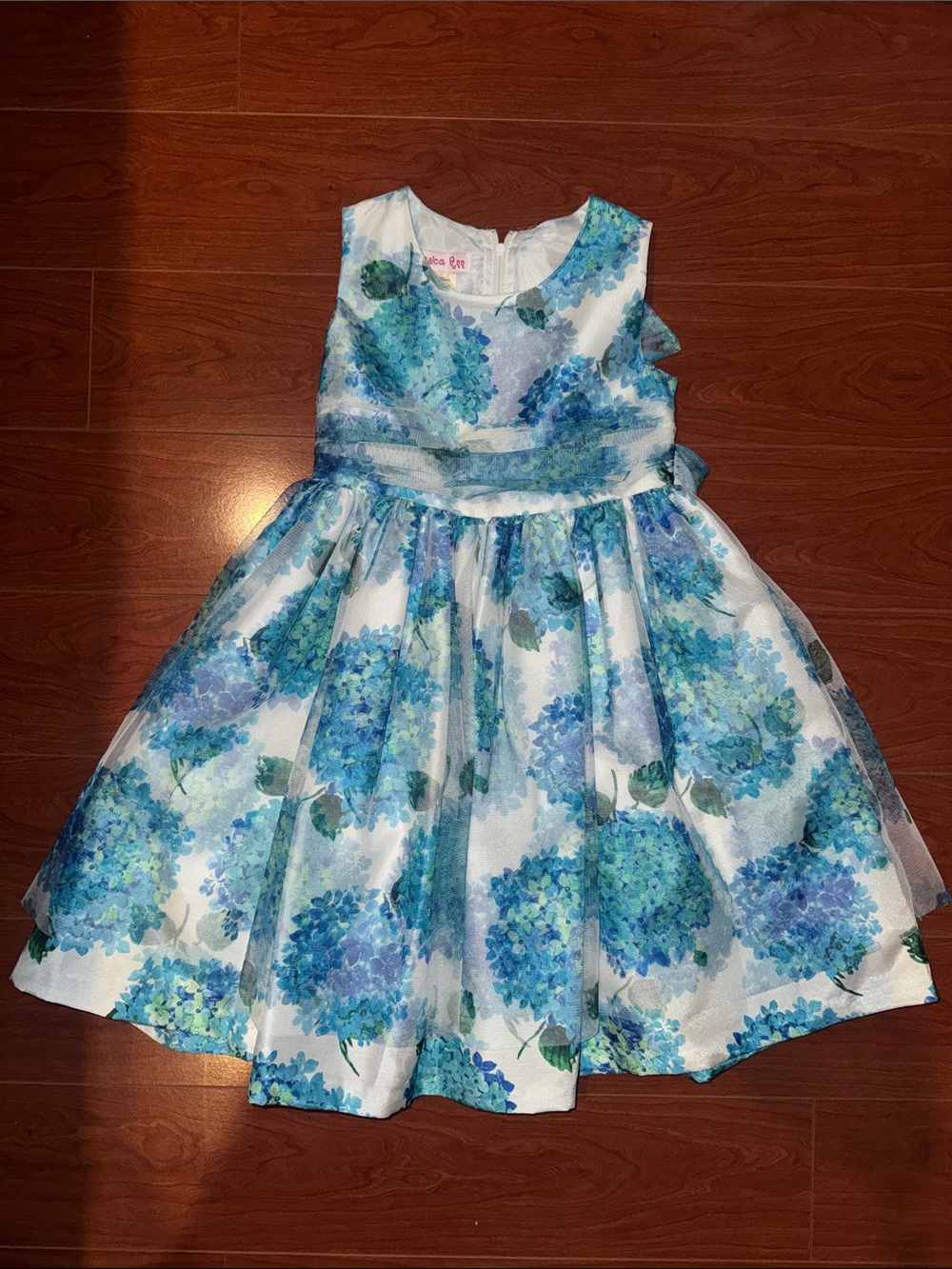 Jessica Lane Blue and White Hydrangea Sleeveless Party Dress for Girls